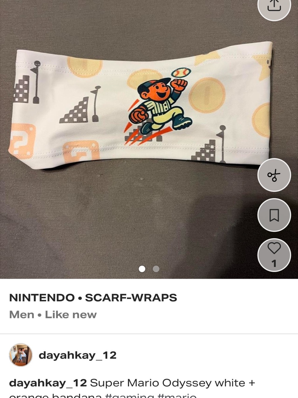 Nintendo Kids White, Orange & Gray Super Mario Bandana Wrap